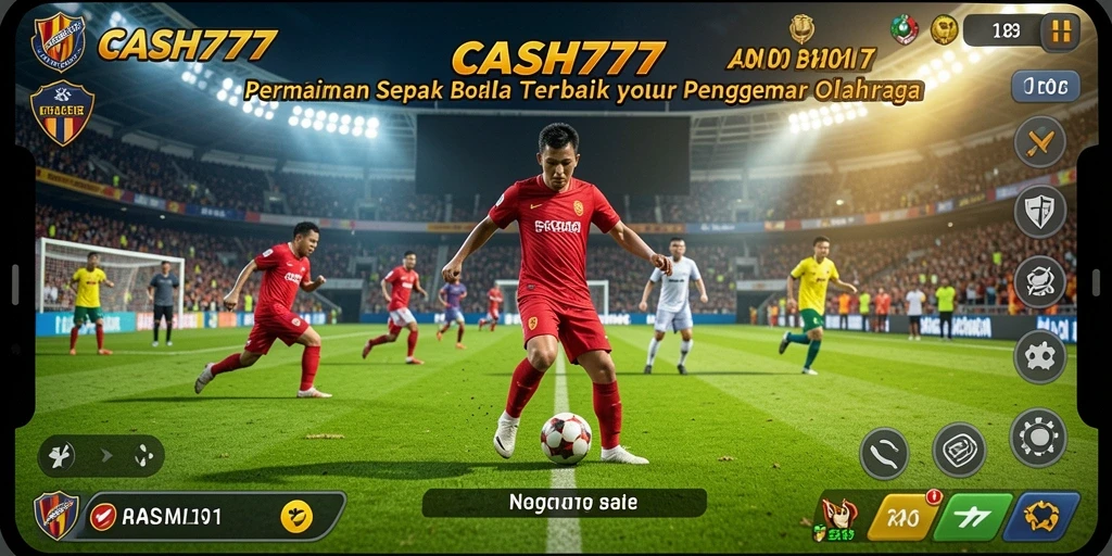 Tampilan gameplay CASH777 yang penuh aksi di lapangan sepak bola.