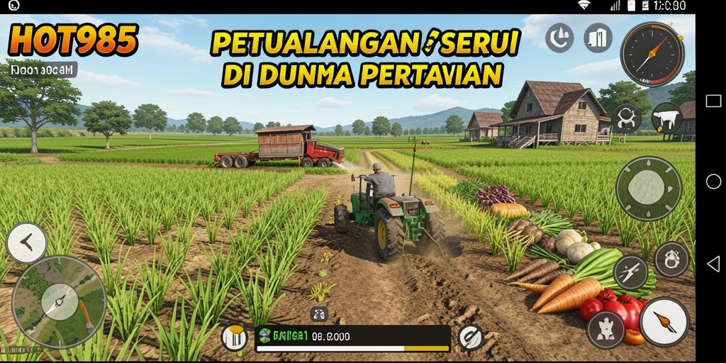 Screenshot menunjukkan petani sedang menanam sayuran di ladang.