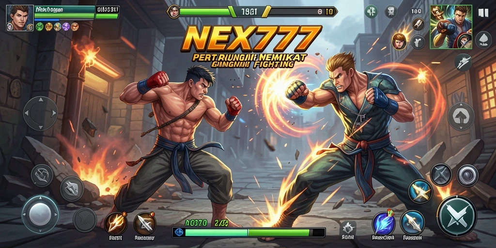Screenshot utama NEX777 menampilkan aksi pertarungan yang mendebarkan.