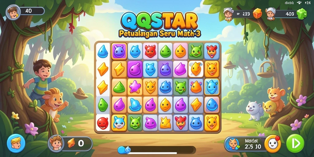 Screenshot gameplay utama QQSTAR yang menarik dan penuh warna.