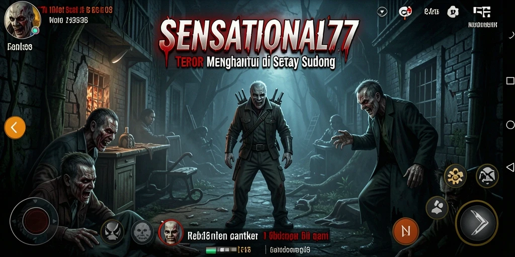 Screenshot gameplay menampilkan suasana menyeramkan di SENSATIONAL77.
