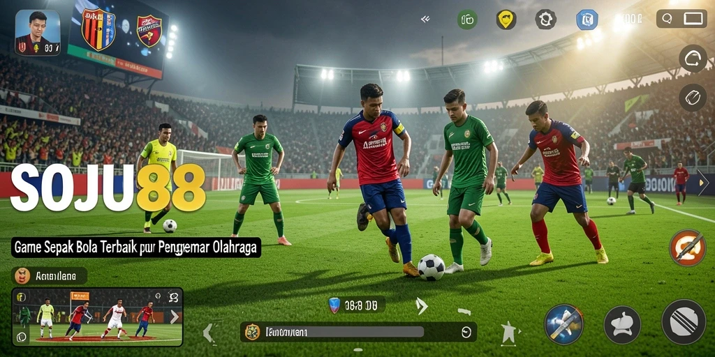 Tampilan gameplay mendebarkan dalam SOJU88 yang penuh aksi sepak bola.